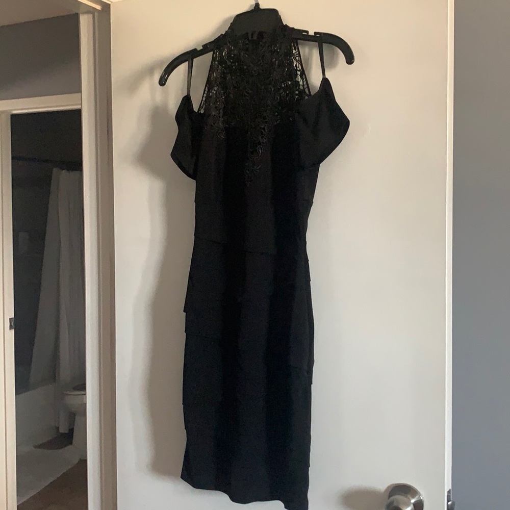 Gorgeous black dress with lace mock neck